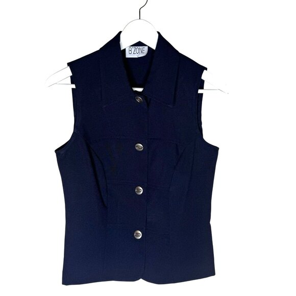 Vintage 90s Women's Navy Blue Button-Up Collared Vest, Menswear, Career, Size XS - Picture 1 of 8